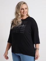Blusa Manga 3/4 Plus Size Feminina PRETO Blusa Manga 3/4 Plus Size Feminina PRETO