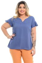 Blusa Manga Babado Azul Plus Size - Domenica Solazzo