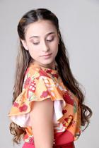 Blusa Manga Babado Floral Laranja Kaltty