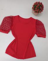 Blusa manga bufante canelada vermelha Blusa manga bufante canelada vermelha