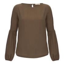 Blusa Manga Bufante Decote Canoa Musgo Blusa Manga Bufante Decote Canoa Musgo