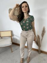 Blusa manga curta abertura colo isabela estampada verde poá - tam m