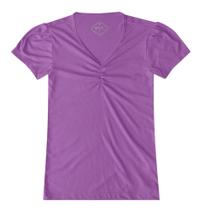 Blusa Manga Curta Basic + Feminina Picot Violeta com Decote Franzido Blusa Manga Curta Basic + Feminina Picot Violeta com Decote Franzido