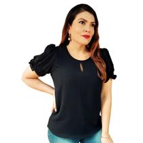 Blusa Manga Curta Bufante Social Feminina Duna Decote Redondo Gota