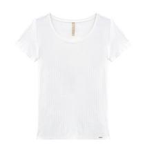 Blusa Manga Curta Canelada Básica Feminina Lunender 00400 Branca