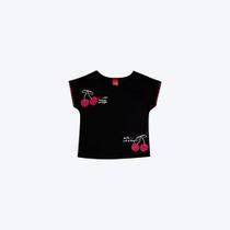 Blusa Manga Curta Cereja Infantil Menina Kyly 1001024 Preto