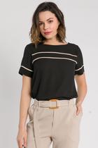 Blusa Manga Curta com Filetes Preta P