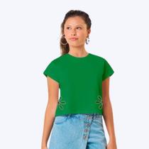Blusa Manga Curta Cropped Corte A Laser Teen Menina Kyly 1001427 Verde Bandeira Blusa Manga Curta Cropped Corte A Laser Teen Menina Kyly 1001427 Verde Bandeira