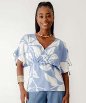 Blusa Manga Curta Estampa Feminina Marisa Azul-69004