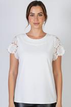 Blusa manga curta feminina detalhe crochê 51607