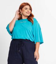 Blusa Manga Curta Feminina Plus Size Secret Glam Azul