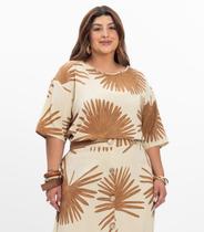 Blusa Manga Curta Feminina Plus Size Secret Glam Bege Blusa Manga Curta Feminina Plus Size Secret Glam Bege
