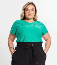 Blusa Manga Curta Feminina Plus Size Secret Glam Verde