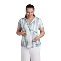 Blusa manga curta gestante de amamentação listras off white