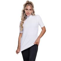 Blusa Manga Curta Gola Alta Bella Fiore Em Malha Canelada Blogueira Moda Casual