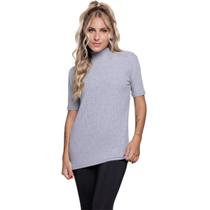 Blusa Manga Curta Gola Alta Vekyo Em Malha Canelada Blogueira Moda Casual