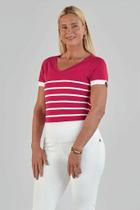 Blusa Manga Curta Gola V Viscose Stretch Listrada Juanna - Conforto e Estilo