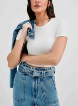 Blusa Manga Curta Hering 4F8L Feminina Cropped Canelada Algodão T. P/XXG