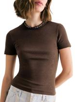 Blusa Manga Curta Hering 4H31 Feminina Slim Ribana Canelada T. P/XG