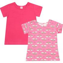 Blusa Manga Curta Infantil Kit Estampado e Liso Rosa - Toys & Kids