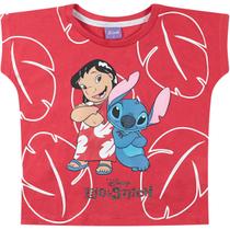 Blusa Manga Curta Infantil Lillo Stitch Vermelho - Disney