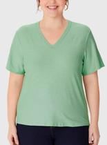 Blusa Manga Curta Malwee 1000129722 Feminina Plus Size Decote V Malha Linho T. G1/G3 Blusa Manga Curta Malwee 1000129722 Feminina Plus Size Decote V Malha Linho T. G1/G3