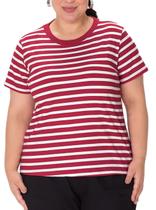 Blusa Manga Curta Malwee 1000137403 Feminina Plus Size Listrada Algodão T. G1/G3