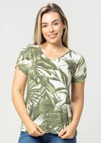 Blusa Manga Curta Pau a Pique Estampada Verde