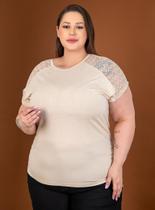 Blusa Manga Curta Plus Size Tamanhos Grandes Malha Viscolycra Detalhes em Renda Blusa Manga Curta Plus Size Tamanhos Grandes Malha Viscolycra Detalhes em Renda