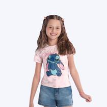 Blusa Manga Curta Rosa Tie-Dye Stitch Infantil Menina Brandili 26924 Rosa Claro Blusa Manga Curta Rosa Tie-Dye Stitch Infantil Menina Brandili 26924 Rosa Claro