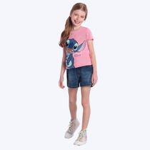 Blusa Manga Curta Stitch Glitter Infantil Menina Brandili 26925 Rosa Blusa Manga Curta Stitch Glitter Infantil Menina Brandili 26925 Rosa