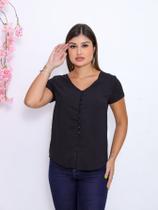 Blusa Manga Curta Tecido Liso em Viscose Italiana Premium de Botões com fechamento Frontal -Preto Blusa Manga Curta Tecido Liso em Viscose Italiana Premium de Botões com fechamento Frontal -Preto