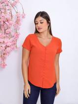 Blusa Manga Curta Tecido Liso em Viscose Italiana Premium de Botões com fechamento Frontal