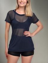 Blusa Manga Curta Tule Transparente Fitness Treino Academia