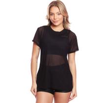 Blusa Manga Curta Tule Transparente Treino Academia Fitness