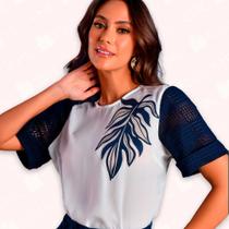 Blusa Manga Dobrão Renda C/ Patch - Moda Casual Chic