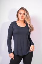 Blusa Manga Longa Arredondada Azul Sintonia Blusa Manga Longa Arredondada Azul Sintonia