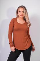 Blusa Manga Longa Arredondada Marrom Sintonia Blusa Manga Longa Arredondada Marrom Sintonia