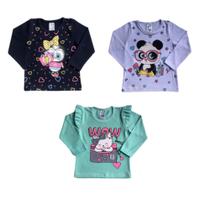 Blusa Manga Longa Bebê Menina Infantil Meia Malha Feminino Estampada Lookinhos