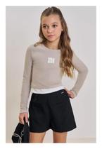 Blusa Manga Longa Bege Claro Menina Teen Vic Vicky
