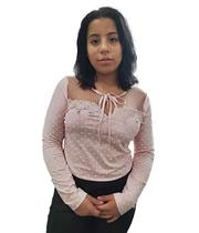 Blusa Manga Longa Camisas Renda Guiper Bolinha Perolada Feminina Elegante Social 3001