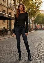 Blusa manga longa canelada com decote redondo lunender 67735