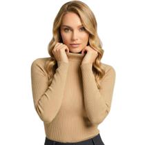 Blusa Manga Longa Canelada Feminina Suéter Gola Alta Cacharrel Premium Inverno Casual Chic Elegante Blusa Manga Longa Canelada Feminina Suéter Gola Alta Cacharrel Premium Inverno Casual Chic Elegante