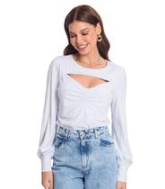 Blusa Manga Longa Canelada Rovitex Branco