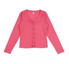 Blusa Manga Longa Com Botões Em Malha Rendada - Lecimar