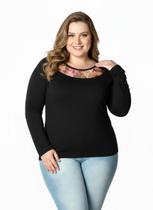 Blusa Manga Longa Com Detalhe Em Renda Plus Size G2- G3