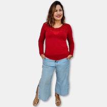 Blusa Manga Longa de Malha Viscolycra Lisa Renda no Busto Blusa Manga Longa de Malha Viscolycra Lisa Renda no Busto