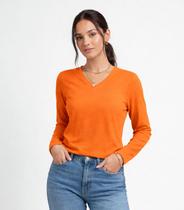 Blusa Manga Longa Decote V Básica Select Laranja Blusa Manga Longa Decote V Básica Select Laranja