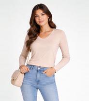 Blusa Manga Longa Decote V Básica Select Marrom Blusa Manga Longa Decote V Básica Select Marrom