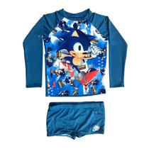 Blusa Manga Longa e Sunga Infantil Proteção Solar Uv50+ Menino Praia Piscina 8-10